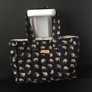 JIM THOMPSON Navy/Beige Elephant Silk Tote